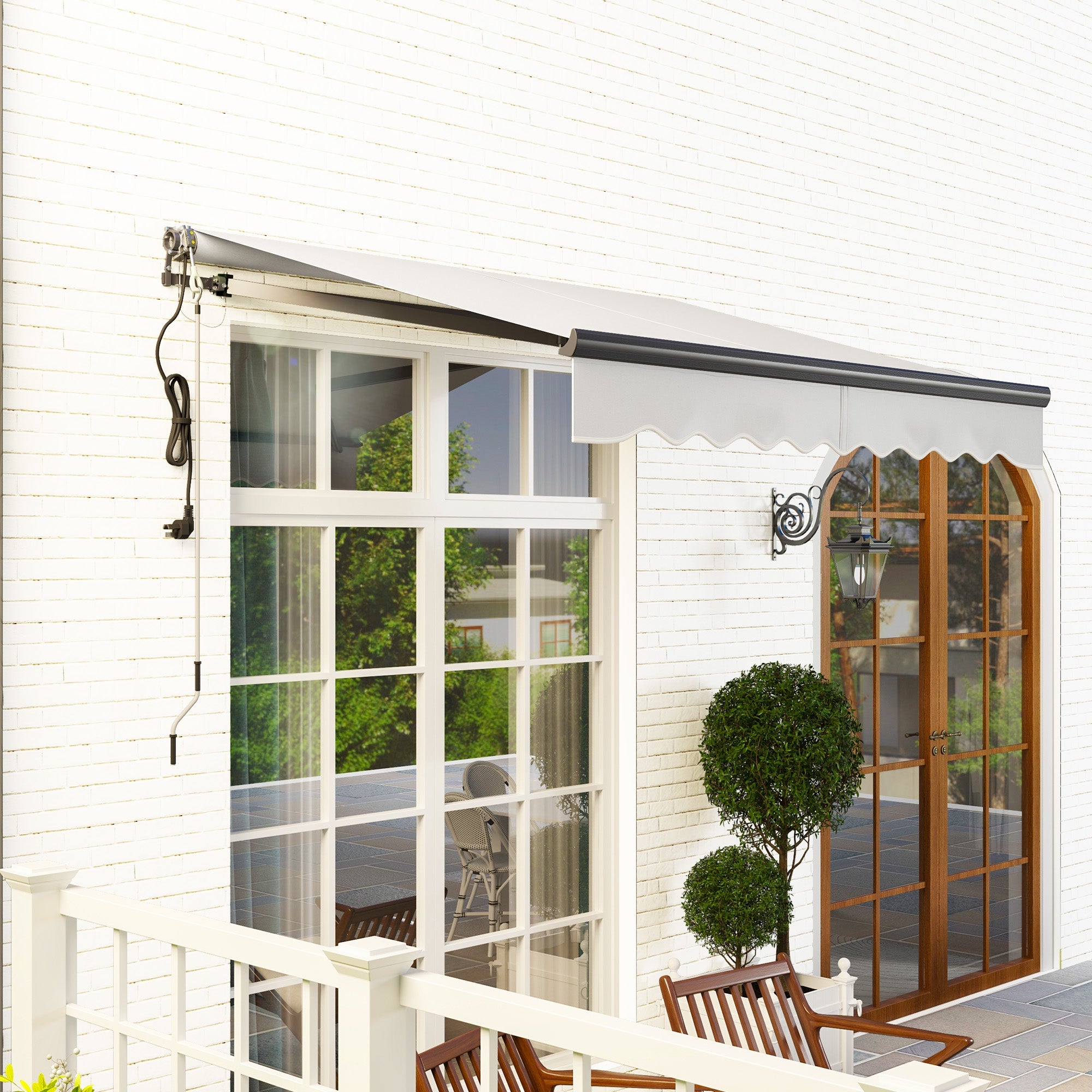 Outsunny 2.5 x 2m Electric Awning with Remote Controller, Aluminium Frame DIY Retractable Awning, UV30+ Sun Shade Canopy for Garden Patio Deck Door Window, Light Grey 