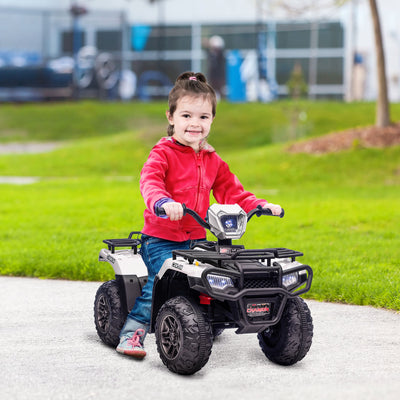 HOMCOM 12V Kids Quad Bike with Forward, Reverse Functions, Ride-On ATV w/ Music, LED, Headlights, for Ages 3-5 Years - White 