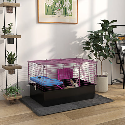 PawHut Chinchillas Small Rabbit Guinea Pig Small Animal Cage, Pet Playhouse, with Platform, Ramp, 71 x 46 x 47cm 