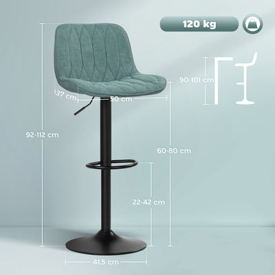 HOMCOM Set of Two Linen-Look Bar Stools - Blue 
