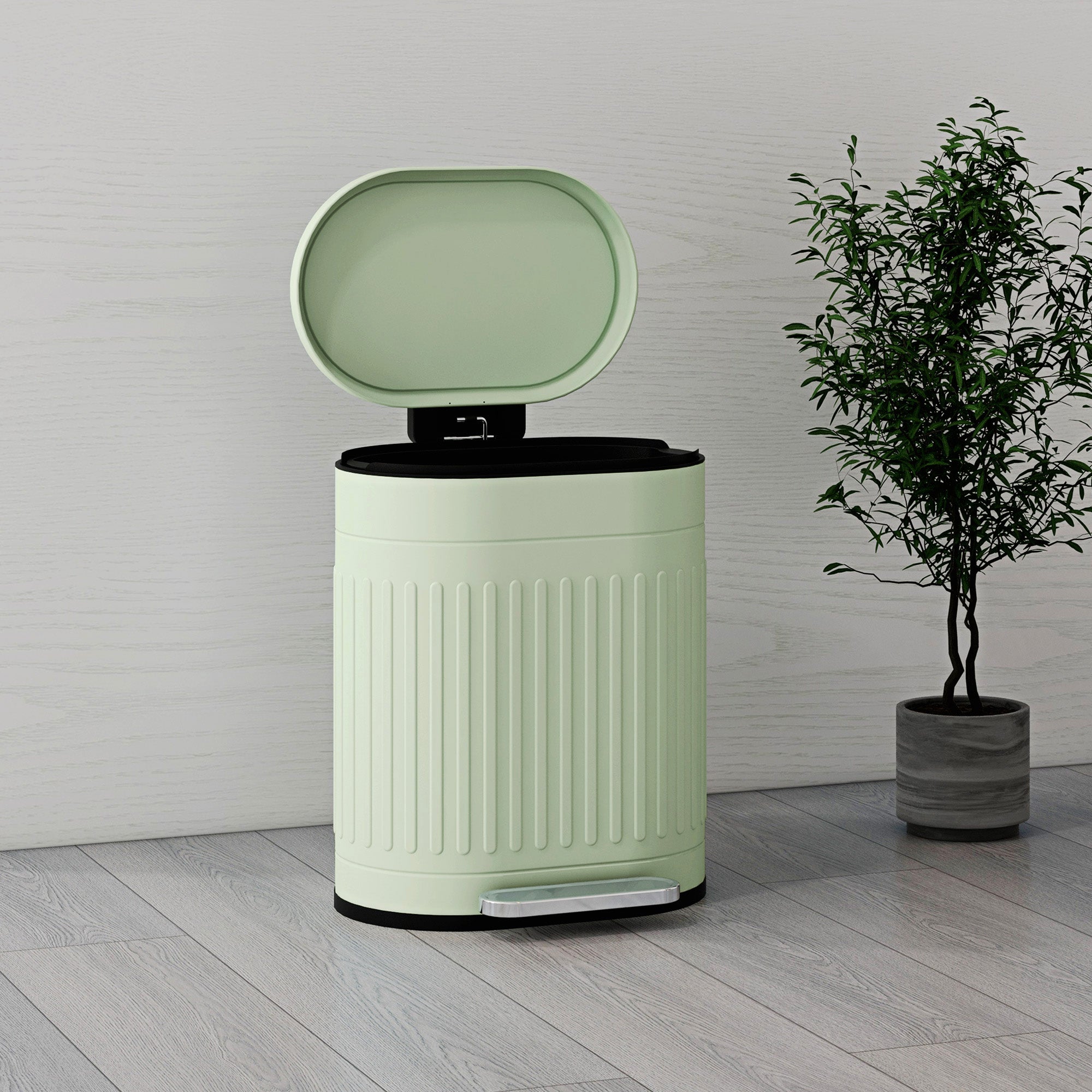 HOMCOM 20L Metal Kitchen Bin, with Soft-Close Lid - Light Green 