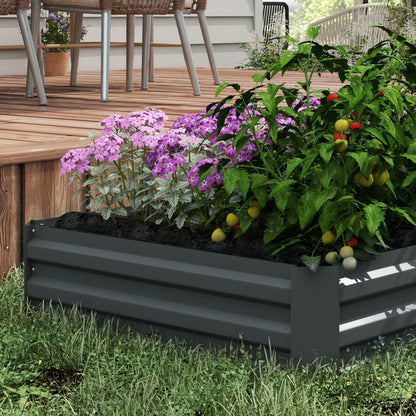 Outsunny Set of 2 291L Raised Garden Bed, Elevated Galvanised Planter Box for Flowers, Herbs, 100x100x30cm, Dark Grey 