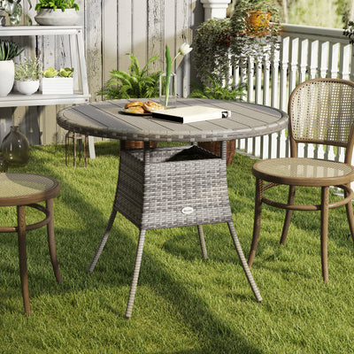 Outsunny 90cm Four-Person Wood-Effect Rattan Table - Grey 