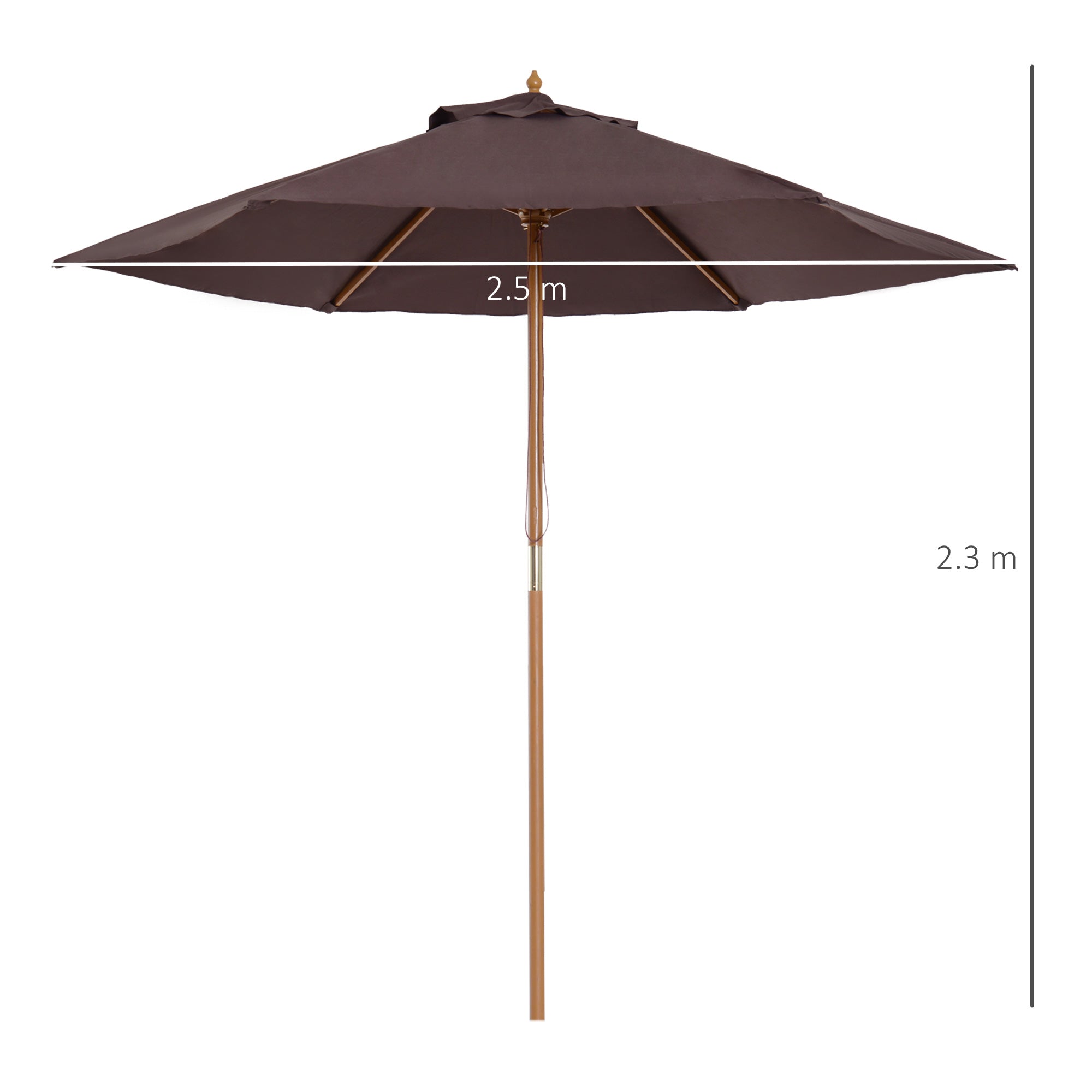 Outsunny 2.5m Wood Garden Parasol Sun Shade Patio Outdoor Wooden Umbrella Canopy Coffee 