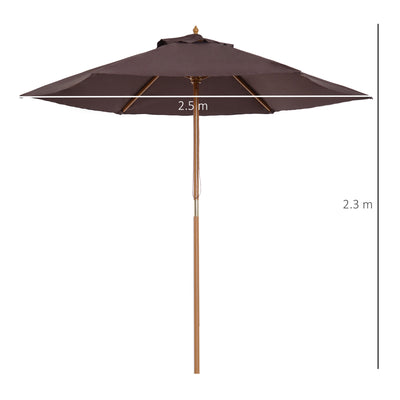 Outsunny 2.5m Wood Garden Parasol Sun Shade Patio Outdoor Wooden Umbrella Canopy Coffee 