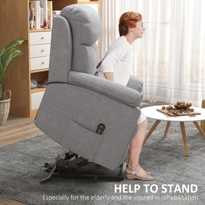 HOMCOM Power Lift Chair Electric Riser Recliner for Elderly with Massage, Linen Fabric Sofa Lounge Armchair with Remote Control and Side Pocket, Grey 