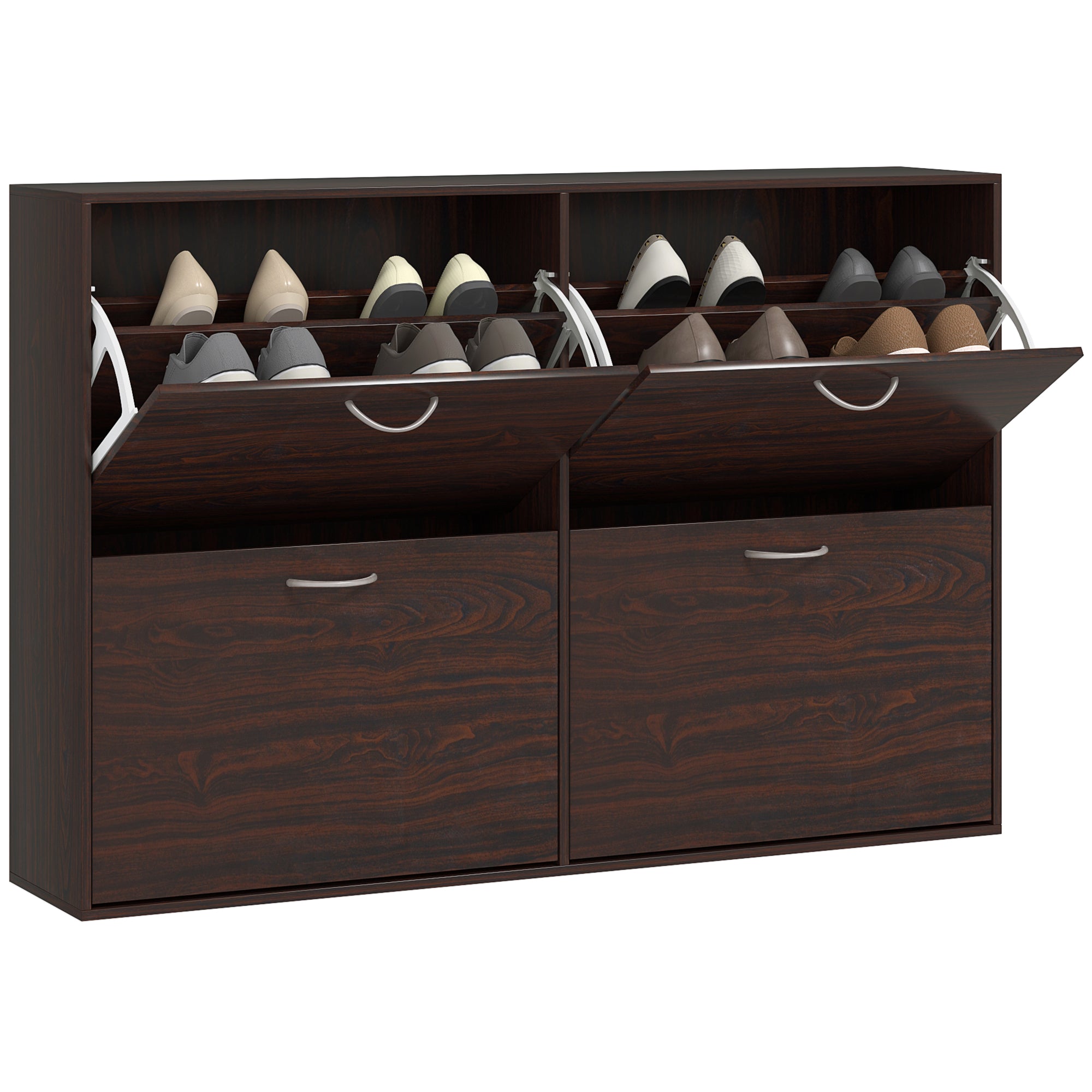 HOMCOM Wooden Modern Design 4 Drawer Shoes Cabinet Pull Down Shelf Storage Organiser Entrance Hallway Furniture - Dark Brown 