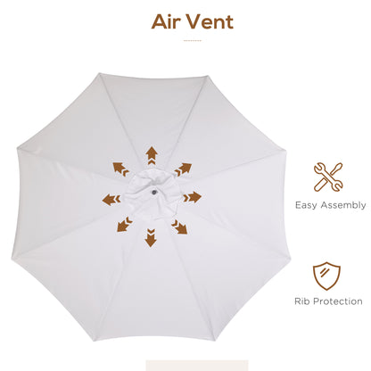 Outsunny 3.3(m) Garden Parasol Umbrella, Outdoor Sun Shade Canopy with 8 Bamboo Ribs, Ruffles and Wood Pole, Cream White