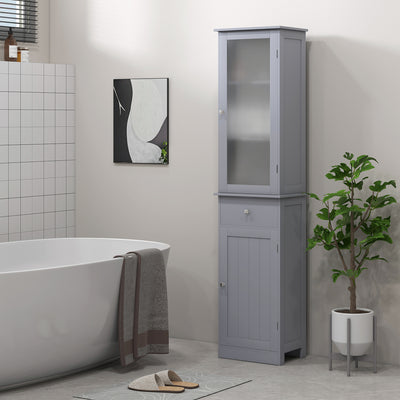 kleankin Bathroom Storage Cabinet with 3-tier Shelf Drawer Door, Floor Cabinet Free Standing Tall Slim Side Organizer Shelves, Grey 