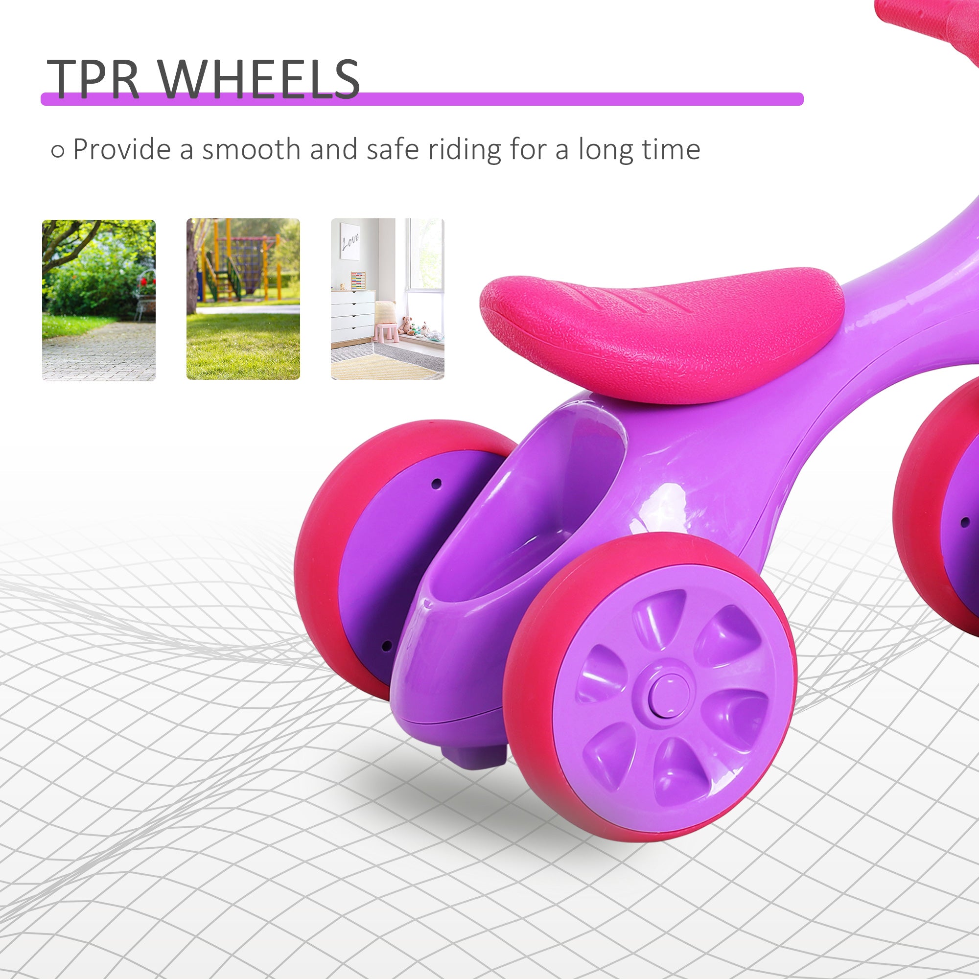 HOMCOM Baby Balance Bike Toddler Training Walker Smooth Rubber Wheels Ride on Toy Storage Bin Gift for Boys Girls Violet Fuchsia 