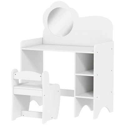 AIYAPLAY Kids Dressing Table with Mirror, Stool, Kids Vanity Table with Shelves, for Ages 3-8 Years, White 