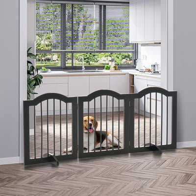 PawHut Freestanding Pet Gate Wooden Dog Gate with Support Feet Foldable Pet Fence Safety Barrier for the House Doorway Stairs Black 