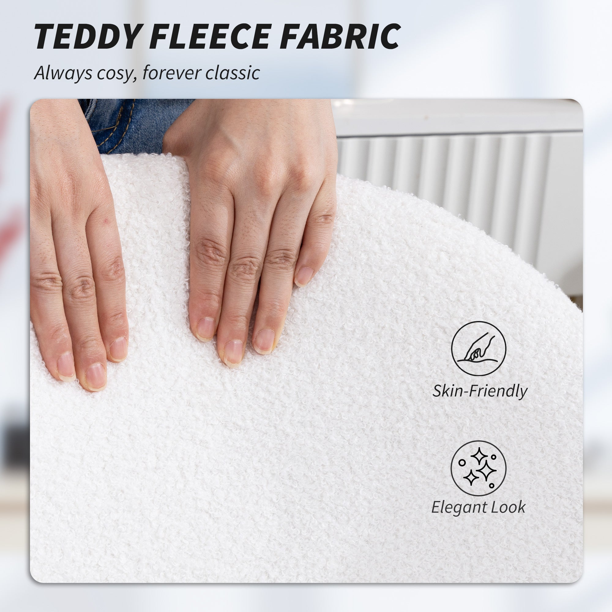 HOMCOM Teddy Fleece Office Chair with Wheels - Cream White 