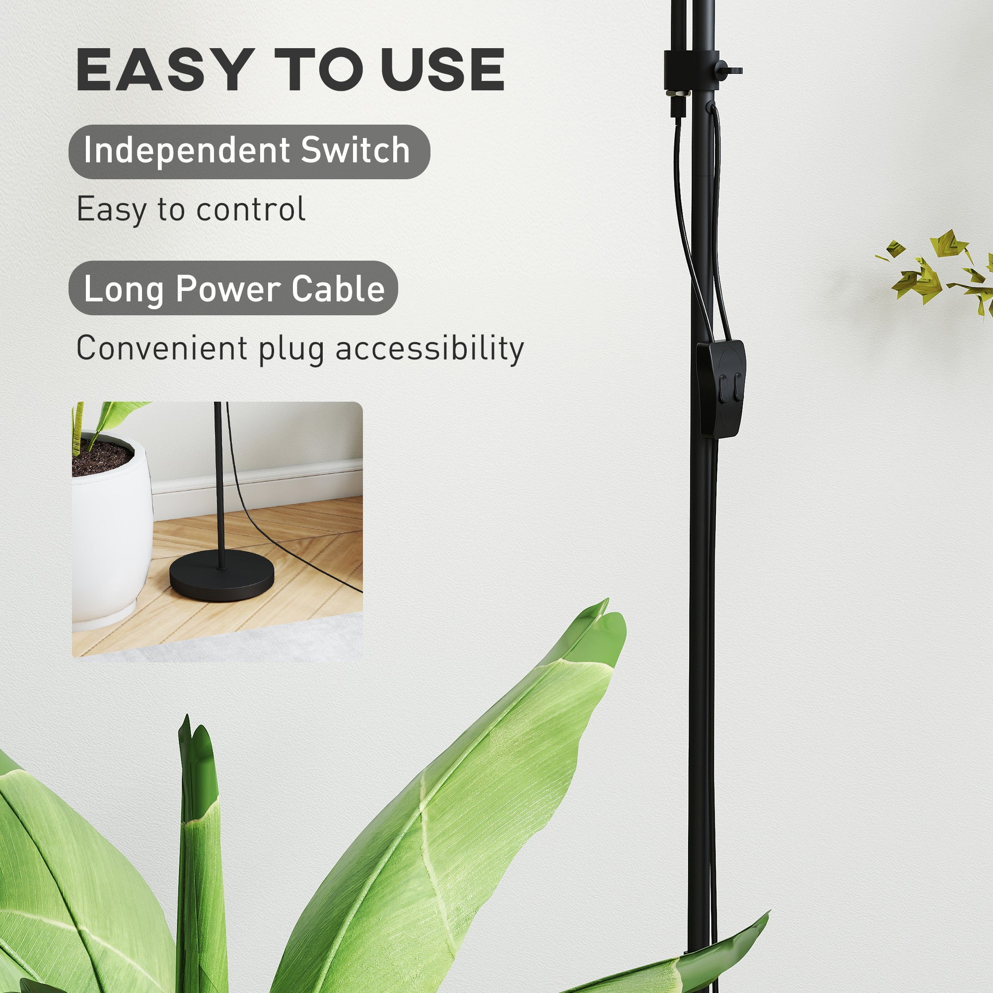 HOMCOM LED Floor Lamp for Living Room, 180cm Tall Standing Lamp, Mother and Child Uplighter with Adjustable Gooseneck, 3000K/4500K/6500K Colour Temperatures, Black