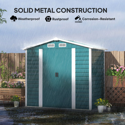 Outsunny 7 x 4ft Garden Shed, Easy to Assemble, Upgraded Galvanised Steel Frame with Foundation Kit, Double Doors with Lock, Outdoor Metal Shed with Vents and Gloves, Garden Storage Shed, Green 