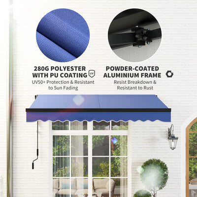 Outsunny 2.5 x 2m Electric Awning with LED Light and Remote Controller, Aluminium Frame DIY Retractable Awning, UV50+ Sun Shade Canopy for Garden Patio Deck Door Window, Blue 