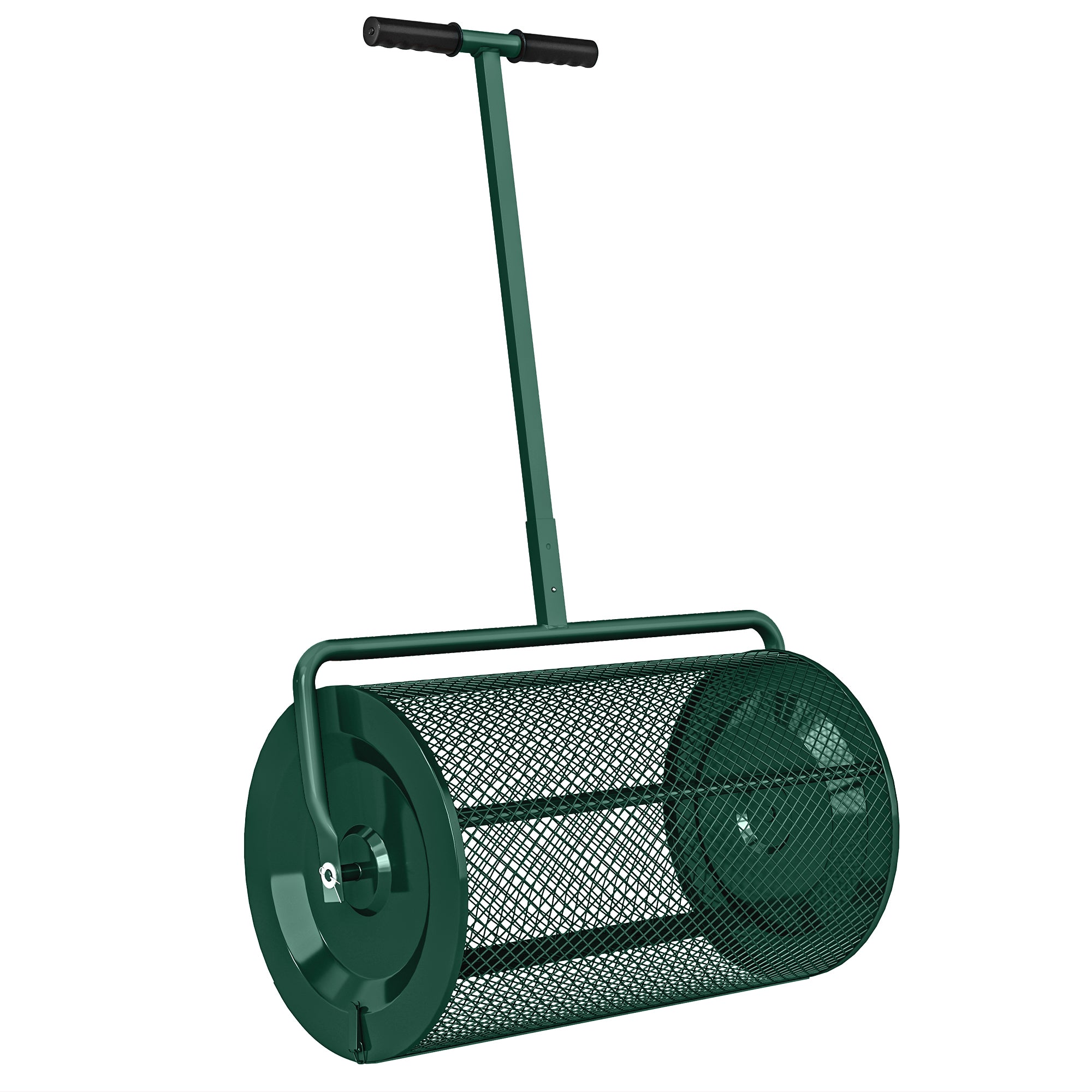 Outsunny Compost Spreader, 24" Peat Moss Spreader with Height Adjustable T Shaped Handle and Metal Mesh Basket, Garden Spreader for Seeding, Spreading Manure, Green 