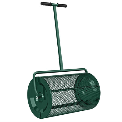 Outsunny Compost Spreader, 24" Peat Moss Spreader with Height Adjustable T Shaped Handle and Metal Mesh Basket, Garden Spreader for Seeding, Spreading Manure, Green 