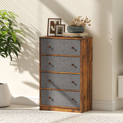 HOMCOM Chest of Drawers, Dresser with 4 Fabric Drawers - Grey and Rustic Brown 