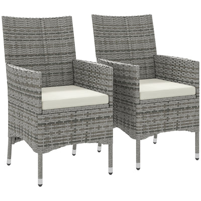 Outsunny 2 Pieces Rattan Garden Chairs Dining Chair Set with Cushion, Mixed Grey 