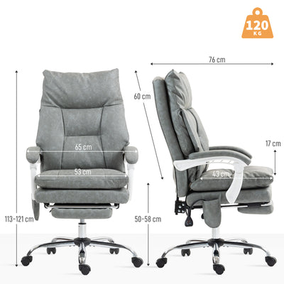 HOMCOM Faux Leather Office Chair, with Inflatable Lumbar - Grey 