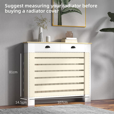 HOMCOM 95.5H x 111Wcm Radiator Cover, with Drawer - White 