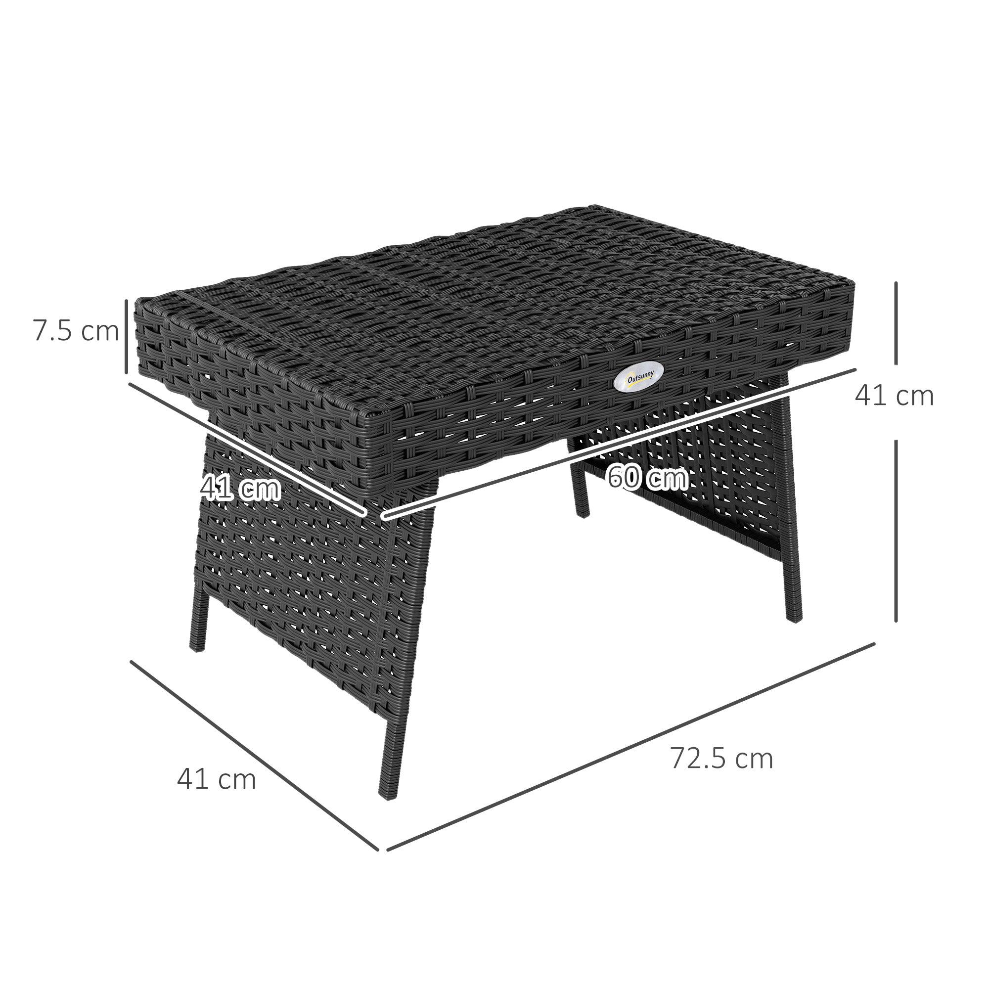 Outsunny Foldable Outdoor Side Table, Rattan Garden Coffee Table with Steel Frame, Space Saving Bistro Garden Furniture for Patio, Balcony, 60 x 41 x 41 cm, Black 