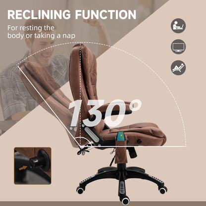 Vinsetto Massage Recliner Chair Heated Office Chair with Six Massage Points Microfiber Cloth 360\'c2\'b0 Swivel Wheels Brown