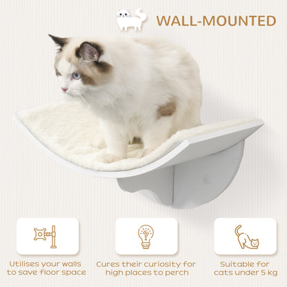 PawHut Wood Cat Shelves Wall-Mounted Shelter Curved Kitten Bed Cat Perch Climber Cat Furniture 41 x 28 x 21cm White 