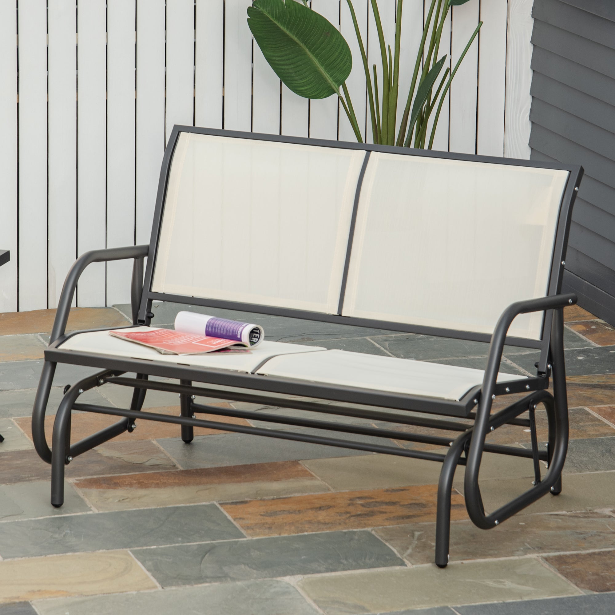 Outsunny 2-Person Outdoor Glider Bench Patio Double Swing Gliding Chair Loveseat w/Power Coated Steel Frame for Garden Patio Porch, Cream 