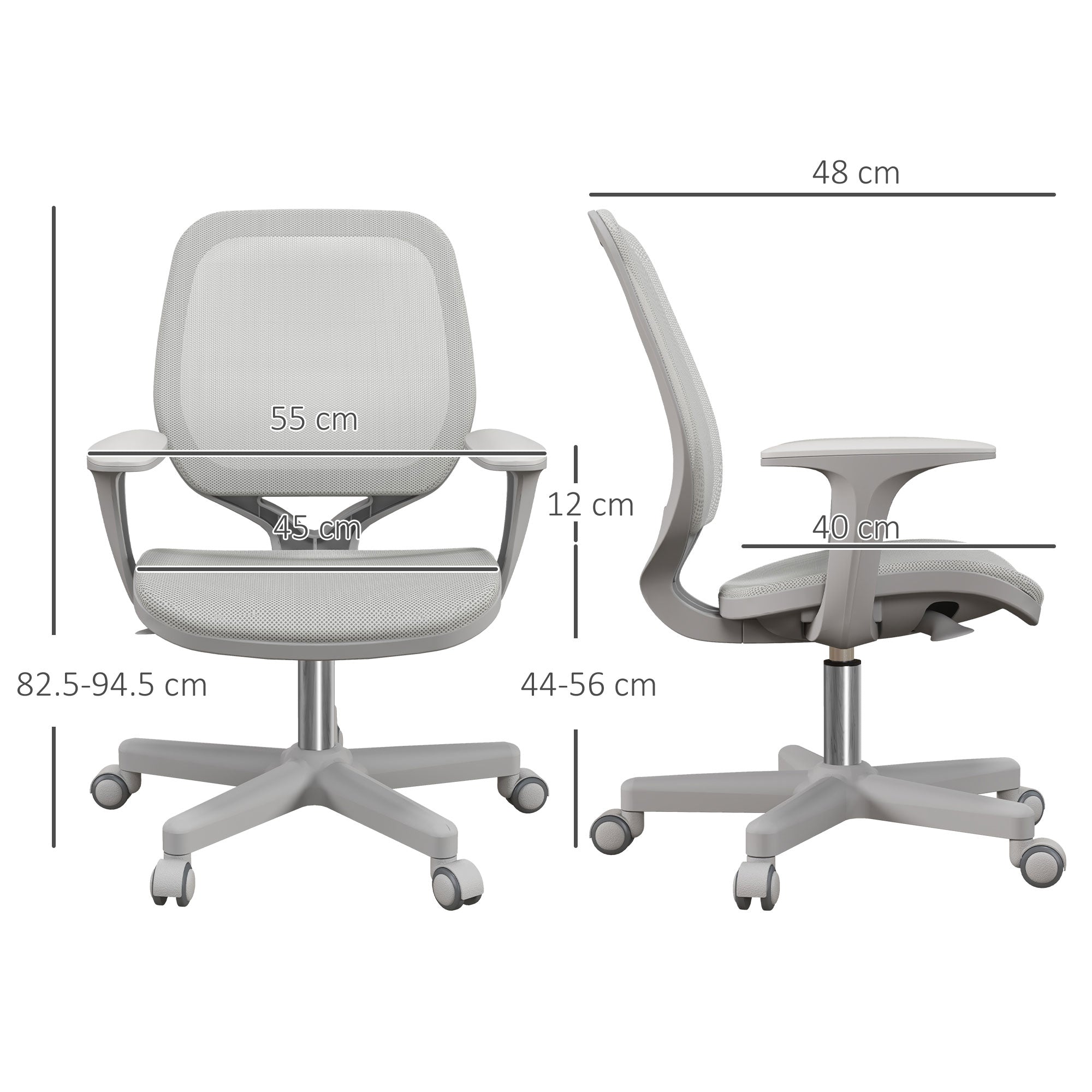 Vinsetto Office Chair, Breathable Mesh Swivel Desk Chair with Adjustable Height and  360° Swivel Security Wheels for Home Office, Study, Grey