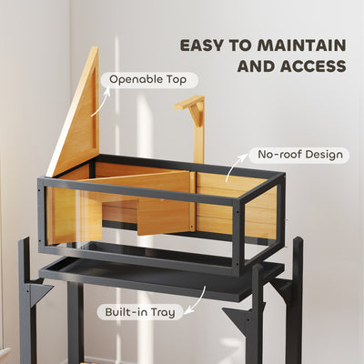 PawHut Wooden Tortoise House with Storage Shelf, Clear Observation Windows, Lamp Holder, Openable Top, Built-in Tray, Yellow 