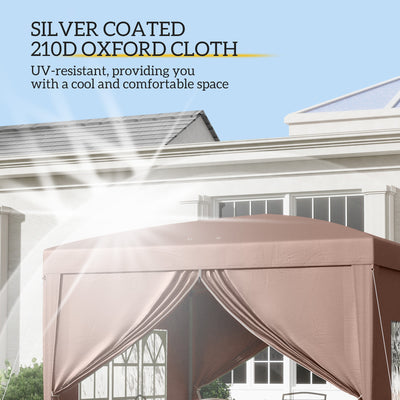 Outsunny 3 x 3 m Pop Up Gazebo, Wedding Party Canopy Tent Marquee with Carry Bag and Windows, Coffee 