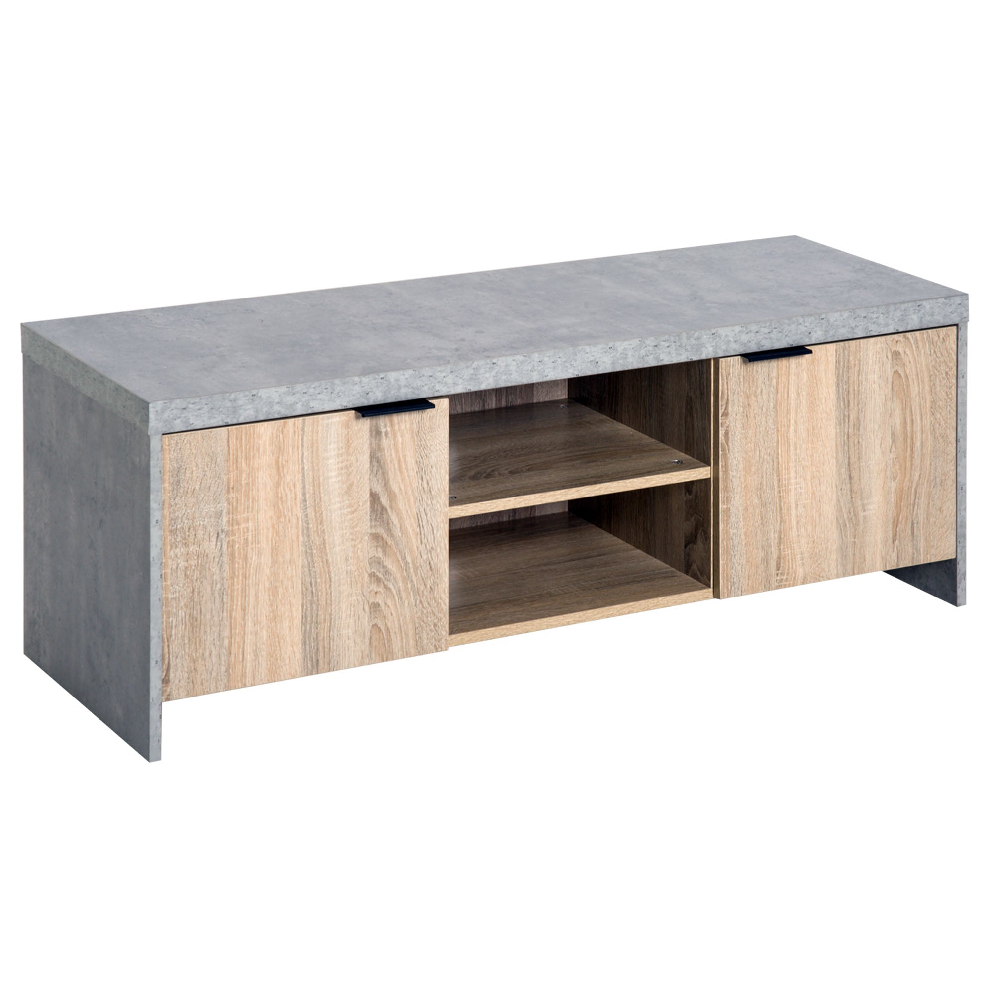 HOMCOM TV Stand for TV up to 55", 2 Doors TV Cabinet with Open Shelves, TV Unit TV Table for Living Room Bedroom Entertainment Room, 120L x 40W x 44H, Grey 