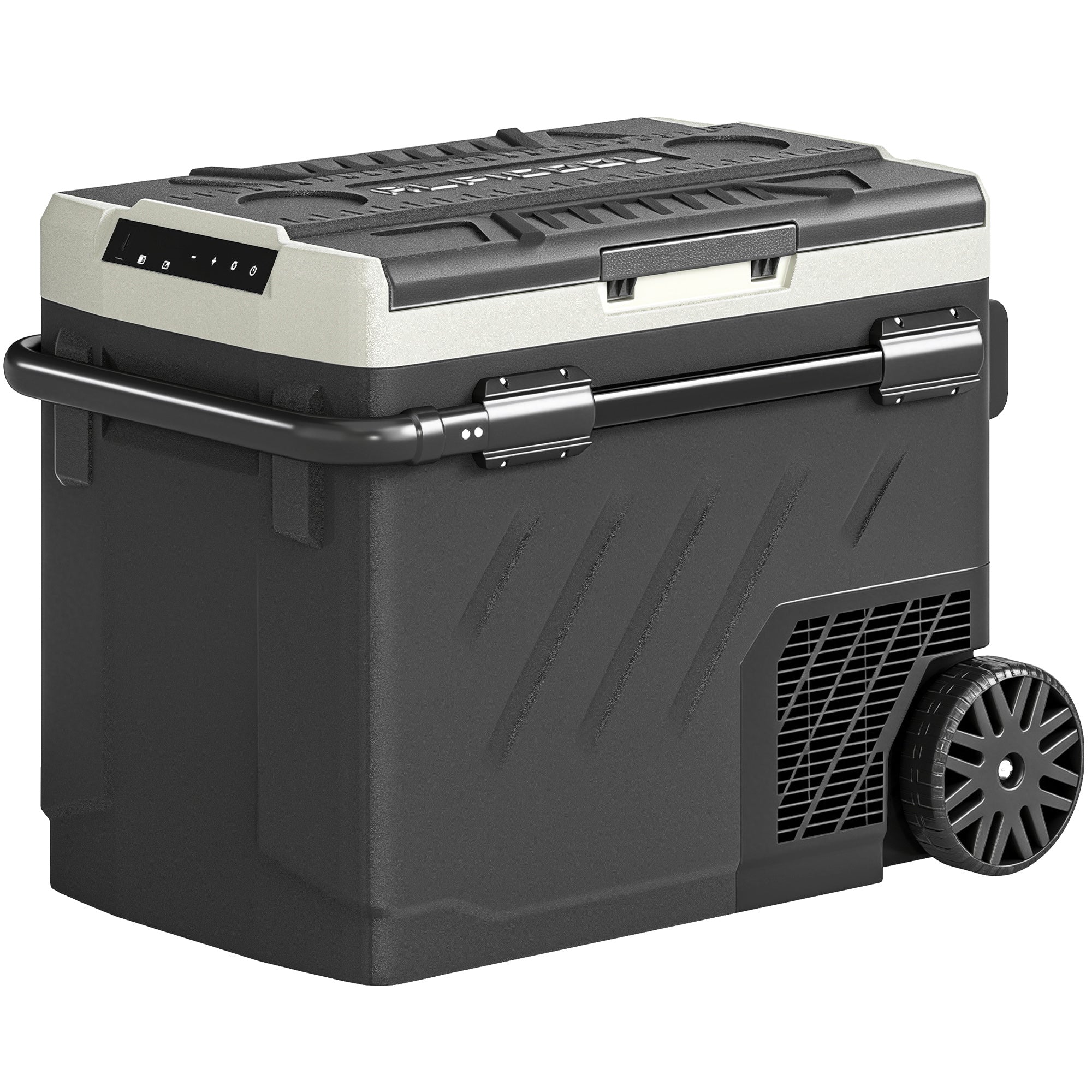 Outsunny 49L Compressor Car Fridge Freezer, Dual Zone Camping Refrigerator with App Control, Telescopic Handle, -20℃-20℃ 