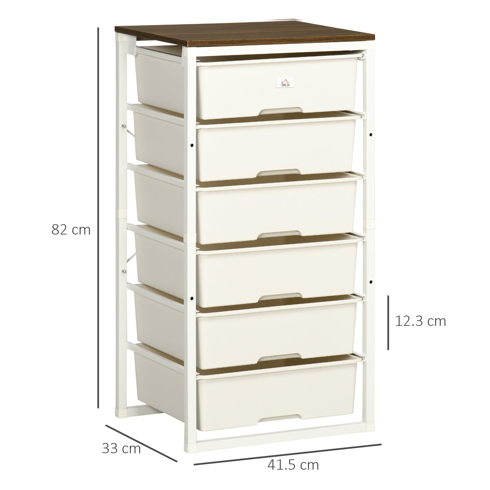 HOMCOM Bedroom Chest of Drawers, 6-Drawer Dresser, Tall Storage Drawer Unit with Steel Frame for Living Room, White 