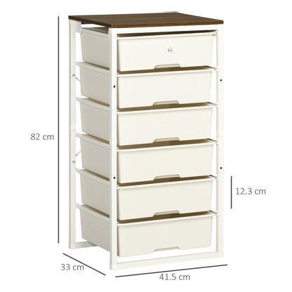 HOMCOM Bedroom Chest of Drawers, 6-Drawer Dresser, Tall Storage Drawer Unit with Steel Frame for Living Room, White 