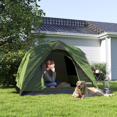 Outsunny 3-4 Person Camping Tent, Easy Set Up Waterproof Dome Tent with Sewn-in Groundsheet, Mesh Windows, Pocket and Hook for Camping, Hiking, Backpacking, Olive Green and Grey 