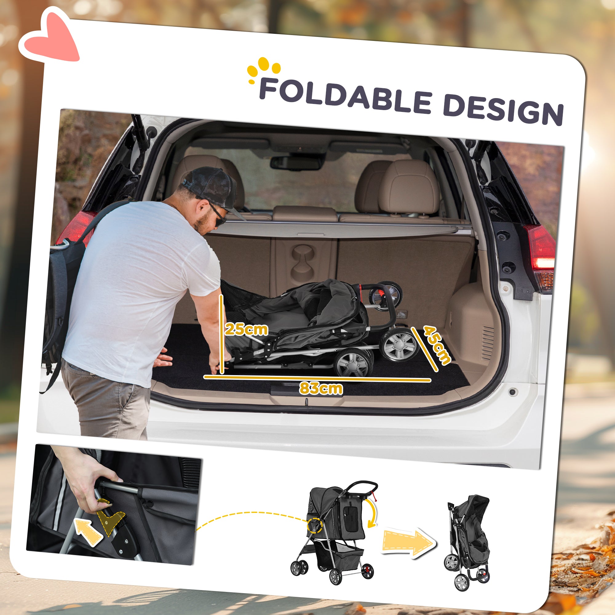 PawHut Foldable Pet Stroller for Small and Miniature Dog, Dark Grey 