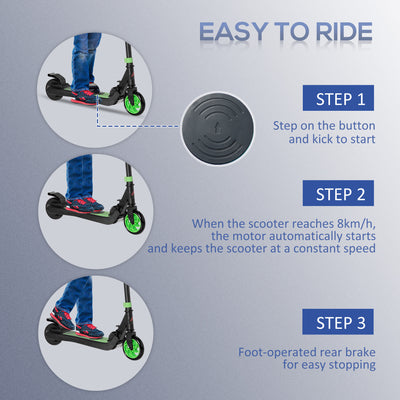 HOMCOM Folding Electric Scooter with Brake, for Ages 6+ Years, 8km/h Maximum Speed, Green 