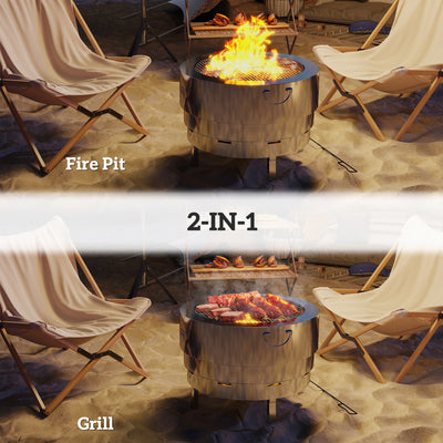Outsunny Stainless Steel Wood-burning Fire Pit with Fire Poker - Silver 