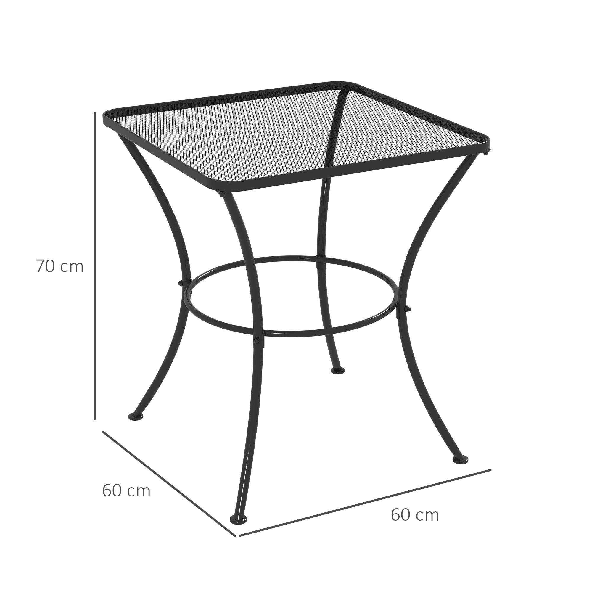 Outsunny 60cm Square Garden Table, Outdoor Metal Bistro Side Desk with Mesh Top, Black 