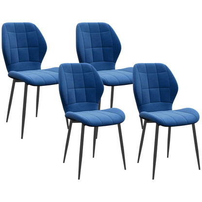 HOMCOM Set of Four Velvet Relaxed Tub Dining Chairs - Dark Blue 