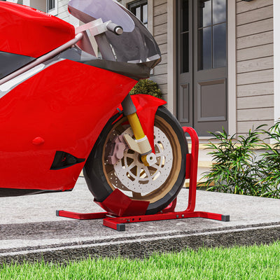 HOMCOM Metal Motorcycle Motorbike Wheel Chock Locking Stand System 17", 19", 21"/43, 48, 51 cm Front Wheels Steel Adjustable Fixing Tyre Holder Support 