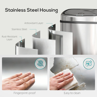 HOMCOM 50L Stainless Steel Sensor Bin - Silver Tone 