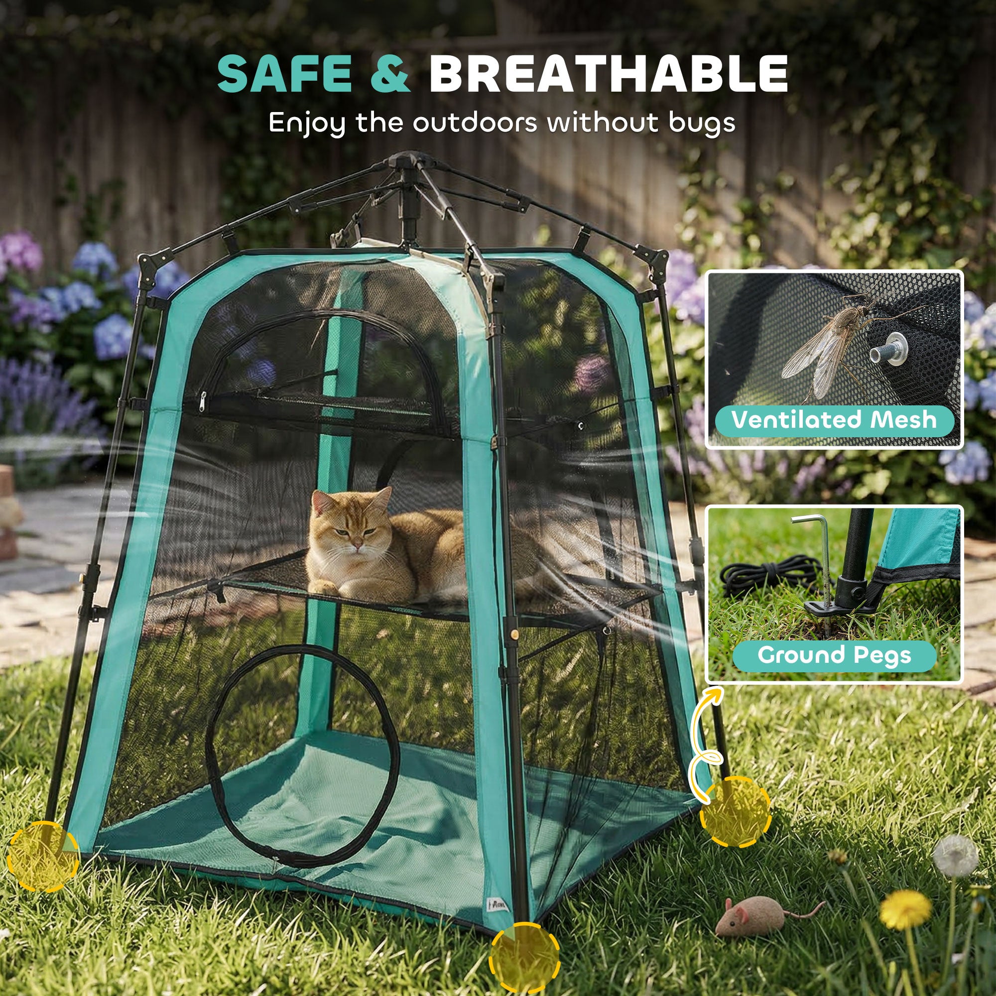 PawHut Cat Tent, 3-Tier Portable Pet Tent for Indoor Outdoor, Cat House with Multi-Door, Carry Bag, Breathable Mesh 