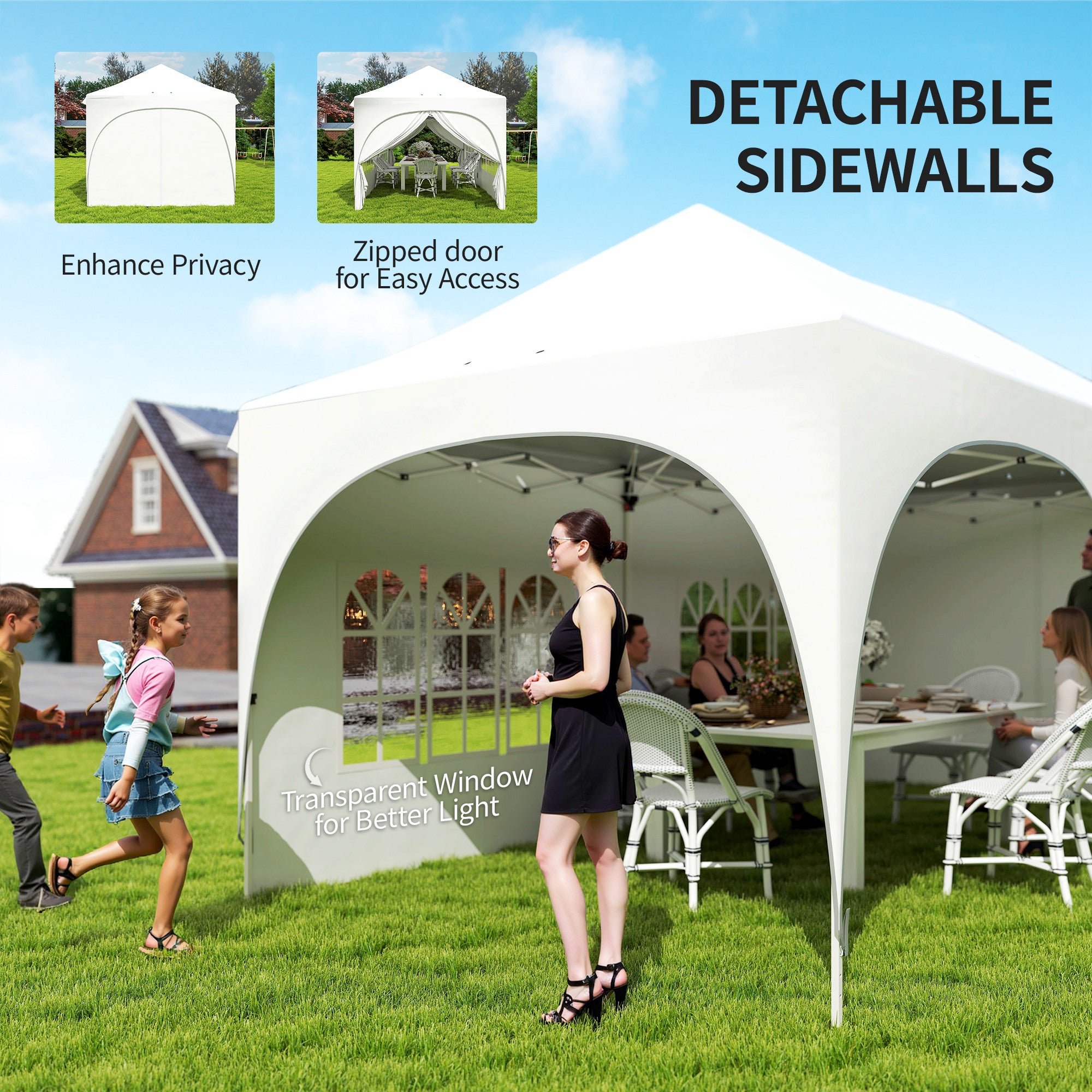 Outsunny 3 x 6m Pop Up Gazebo Shelter with Sides, 6 Sandbags, Peak Top Garden Party Tent Marquee with Carry Bag, Light Grey/White 