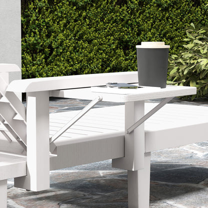 Outsunny Set of 2 Resin Reclining Sun Loungers for Garden, 5 Positions Adjustable Outdoor Chaise Lounge Chairs with Wood Texture Surface, Armrests, Foldable Side Table for Garden, Beach, White 