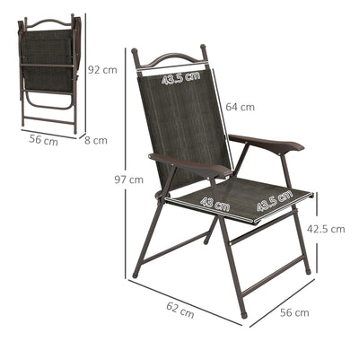 Outsunny Set of Two Folding Garden Chairs, with Fabric Mesh Seats - Dark Brown 
