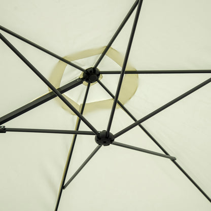 Outsunny 2.5M Garden Cantilever Parasol, Offset Roma Patio Umbrella Hanging Sun Shade Canopy Shelter with 360\'c2\'b0 Rotation and Cross Base, Beige